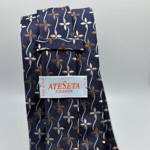 Ateseta Firenze 100% Silk Tie Made in Italy - Navy Blue & Brown Floral